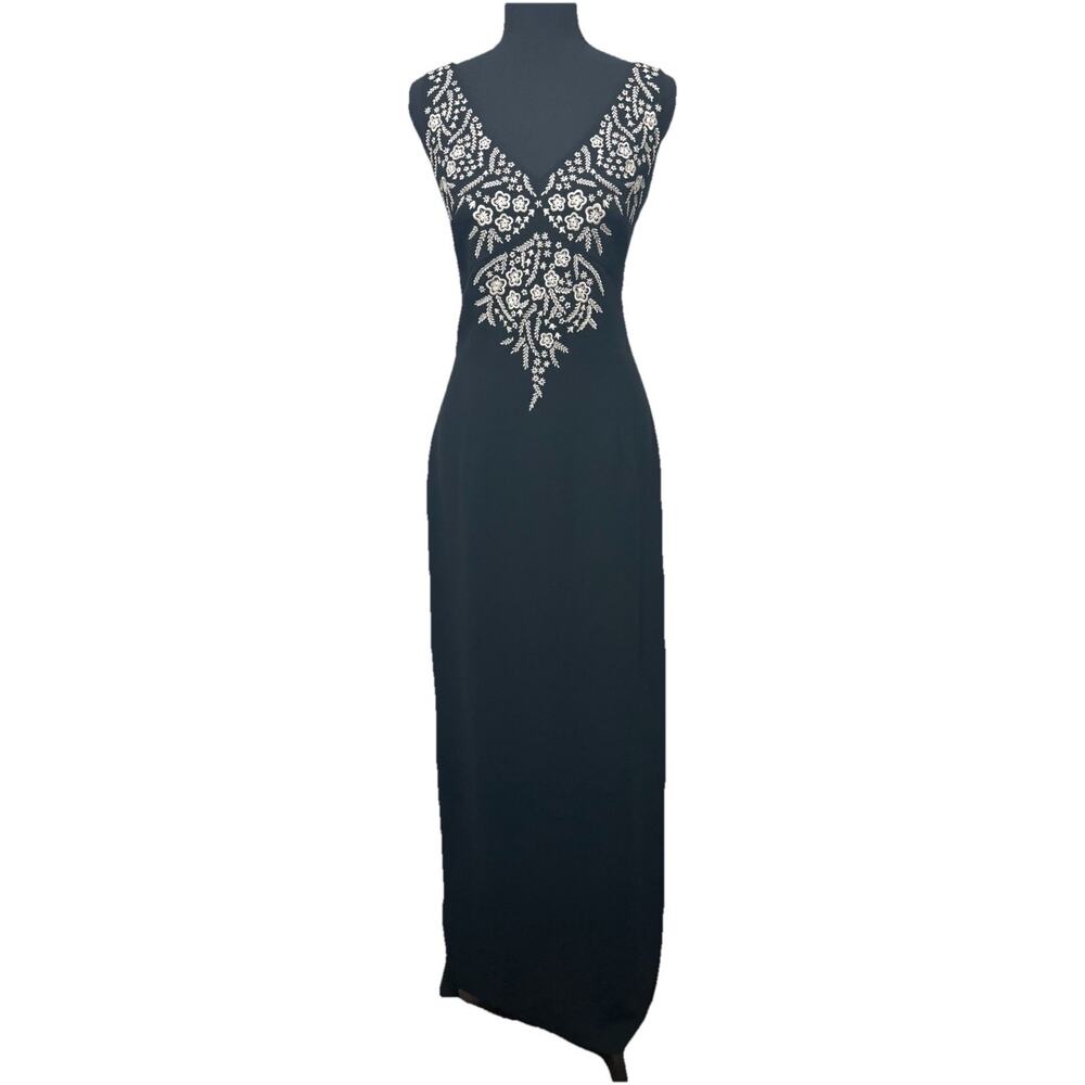 Maggy London Black Embroidered Floral Sleeveless Maxi Dress Size 10 - Picture 1 of 10